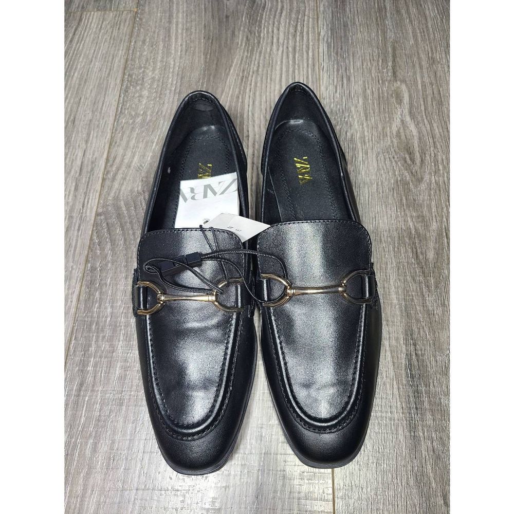 Zara Black Loafers with Gold Bit Detail
